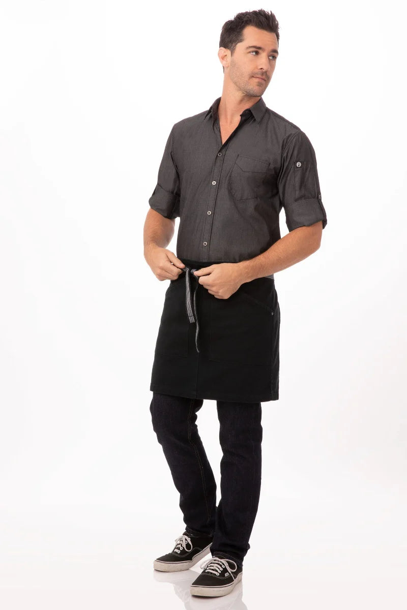 Berkeley Half Bistro Snap Apron (AHS01S) bundle with Waist Tie