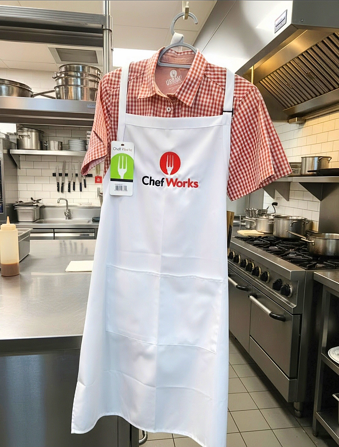 Bib Apron (F8S) Sustainable - White with Chef Works Logo